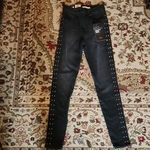 Levi's Mile High Super Skinny Jeans Black Embelleshed Sz 24 NWT